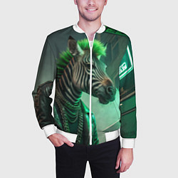 Бомбер мужской Cyperpunk zebra, цвет: 3D-белый — фото 2