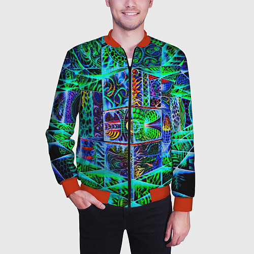 Мужской бомбер Психоделика узор кислотный / 3D-Красный – фото 3