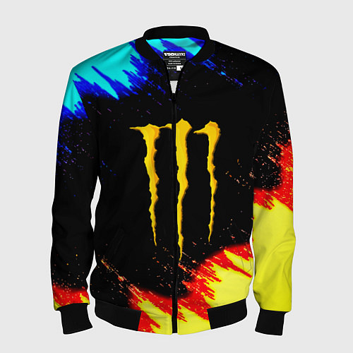 Мужской бомбер Monster energy огненные краски / 3D-Черный – фото 1