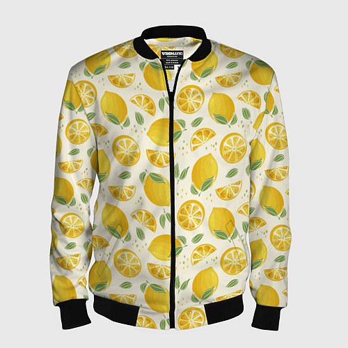 Мужской бомбер Сочные лимоны - паттерн / 3D-Черный – фото 1