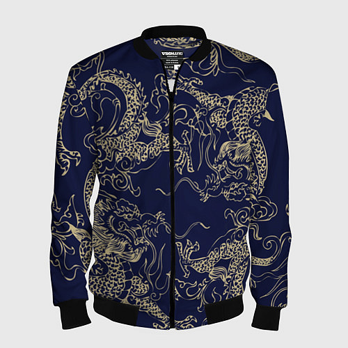 Мужской бомбер Золотые драконы на синем / 3D-Черный – фото 1