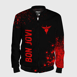 Бомбер мужской Bon Jovi - red gradient вертикально, цвет: 3D-черный