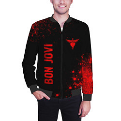 Бомбер мужской Bon Jovi - red gradient вертикально, цвет: 3D-черный — фото 2