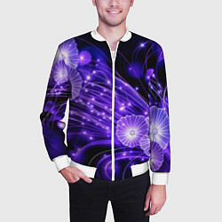 Бомбер мужской Силуэты цветов на темном фоне - фиолетовое свечени, цвет: 3D-белый — фото 2