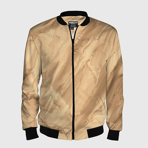 Мужской бомбер Бежевая текстура каменная мрамор / 3D-Черный – фото 1