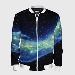 Бомбер мужской Синяя волна с зеленым оттенком на черном, цвет: 3D-белый