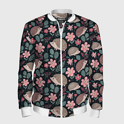 Бомбер мужской Ёжики в цветах, цвет: 3D-белый