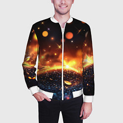 Бомбер мужской Оранжевое боке на черном, цвет: 3D-белый — фото 2