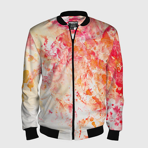 Мужской бомбер Абстракция - splashes of pink and red paint on whi / 3D-Черный – фото 1