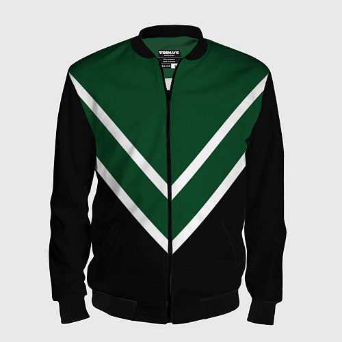 Мужской бомбер Зелёный с чёрным и белые полосы / 3D-Черный – фото 1