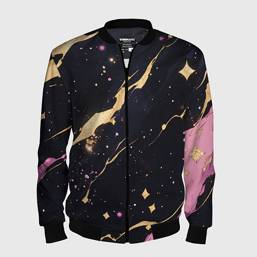 Мужской бомбер Золотые и розовые мазки на черной текстуре / 3D-Черный – фото 1