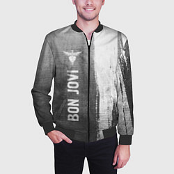 Бомбер мужской Bon Jovi - grey gradient по-вертикали, цвет: 3D-черный — фото 2
