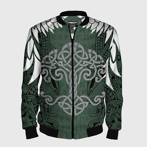Мужской бомбер Древние руны и древо жизни с крыльями / 3D-Черный – фото 1