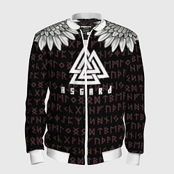 Бомбер мужской Асгард на фоне рун и валькнут, цвет: 3D-белый