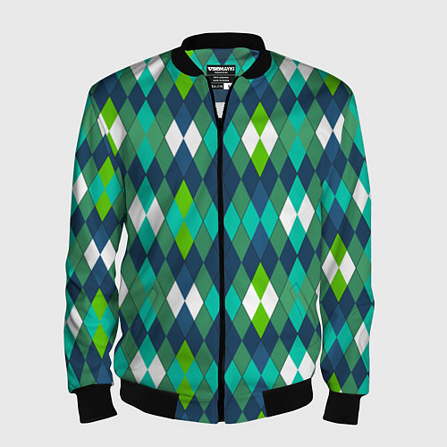 Мужской бомбер Разноцветные ромбы геометрия / 3D-Черный – фото 1