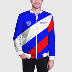 Бомбер мужской Россия с гербом и цветами флага, цвет: 3D-белый — фото 2