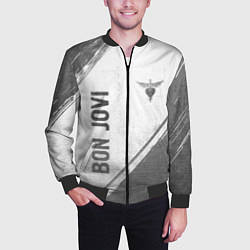 Бомбер мужской Bon Jovi - white gradient вертикально, цвет: 3D-черный — фото 2