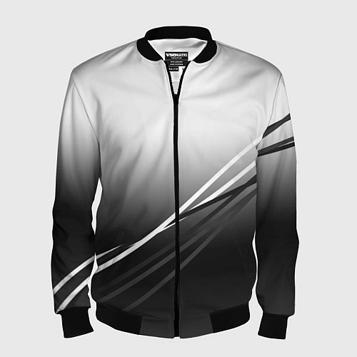 Мужской бомбер Градиент с полосами из белого в тёмный / 3D-Черный – фото 1