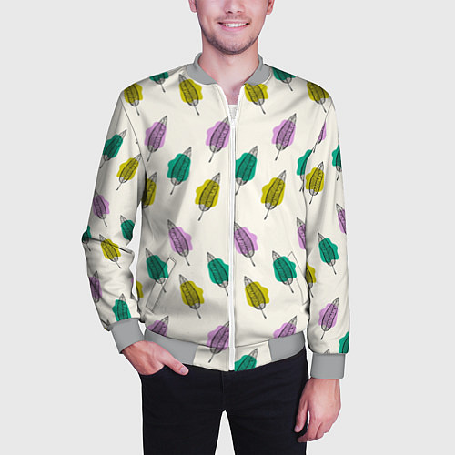 Мужской бомбер Листья на пятнах / 3D-Меланж – фото 3