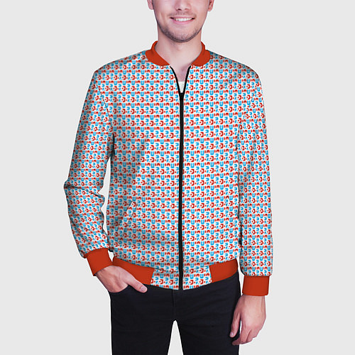 Мужской бомбер Красно-синие фигуры на белом фоне / 3D-Красный – фото 3