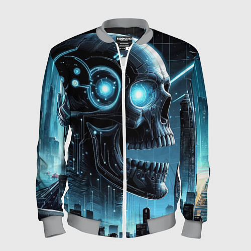 Мужской бомбер Cyberpunk skull - metropolis neon glow / 3D-Меланж – фото 1