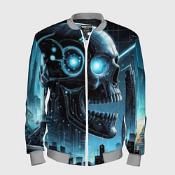 Бомбер мужской Cyberpunk skull - metropolis neon glow, цвет: 3D-меланж