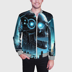 Бомбер мужской Cyberpunk skull - metropolis neon glow, цвет: 3D-меланж — фото 2