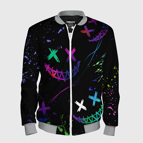 Мужской бомбер Неновые краски - лица крипи смайл / 3D-Меланж – фото 1