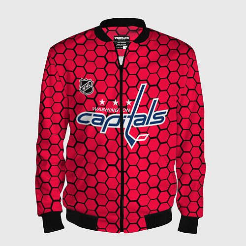 Мужской бомбер Вашингтон Кэпиталз - красные соты / 3D-Черный – фото 1
