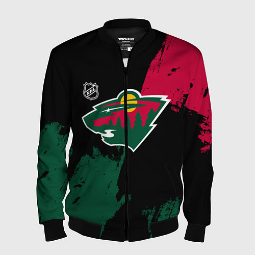 Мужской бомбер Миннесота Уайлд - брызги краски / 3D-Черный – фото 1