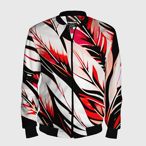 Мужской бомбер Крупные листья абстракция красный / 3D-Черный – фото 1