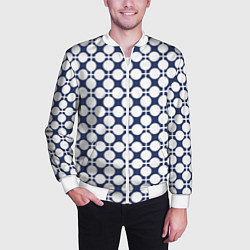 Бомбер мужской Серо-белый узор в клетку и горох ретро, цвет: 3D-белый — фото 2