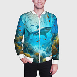 Бомбер мужской Белая акула в коралловом рифе, цвет: 3D-белый — фото 2