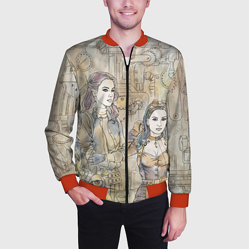 Мужской бомбер Девушки стимпанк / 3D-Красный – фото 3