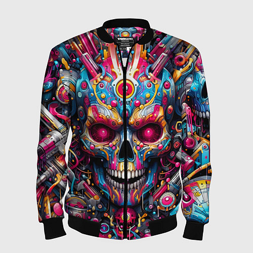 Мужской бомбер Art cyber skull - ai art fantasy / 3D-Черный – фото 1