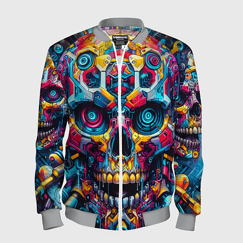 Мужской бомбер Кибер череп - нейроарт паттерн / 3D-Меланж – фото 1