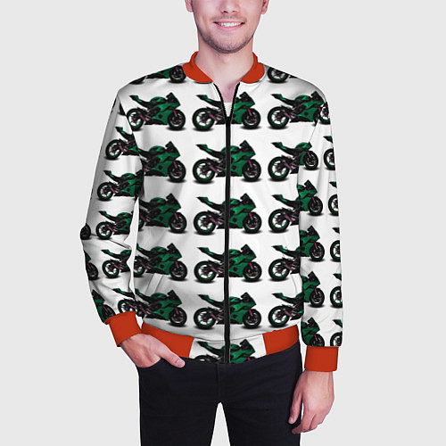 Мужской бомбер Motorbike dark green / 3D-Красный – фото 3