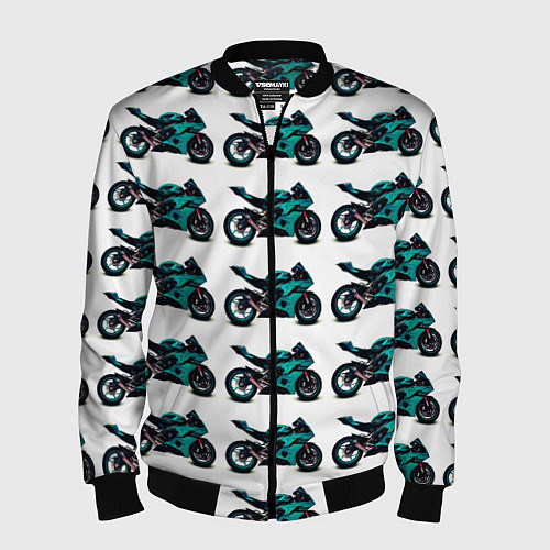 Мужской бомбер Motorbike light blue / 3D-Черный – фото 1