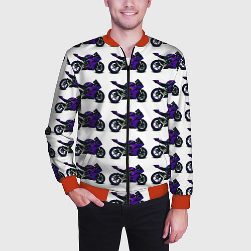 Мужской бомбер Motorcycle purple gloss / 3D-Красный – фото 3