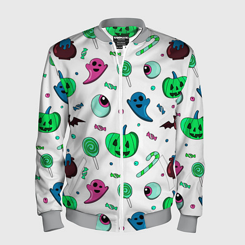 Мужской бомбер Halloween light green pumpkin - паттерн / 3D-Меланж – фото 1