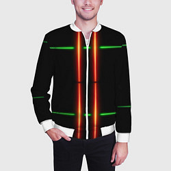 Бомбер мужской Neon green black red line, цвет: 3D-белый — фото 2