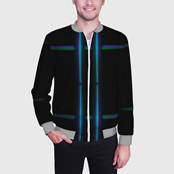 Бомбер мужской Color black green blue lines, цвет: 3D-меланж — фото 2