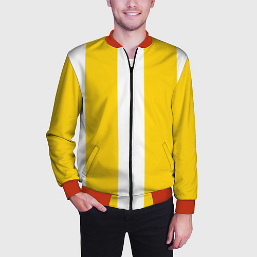 Мужской бомбер Color yellow white line / 3D-Красный – фото 3