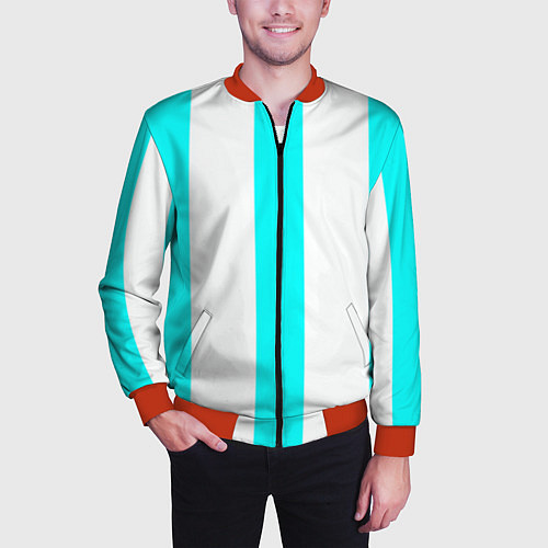 Мужской бомбер Color light blue white lines / 3D-Красный – фото 3