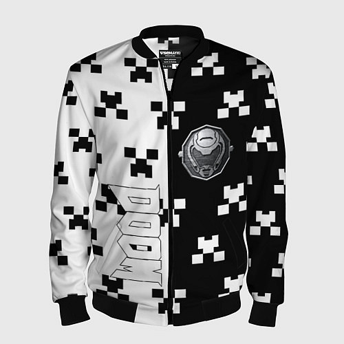 Мужской бомбер Doom x minecraft pattern / 3D-Черный – фото 1