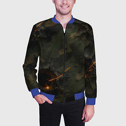 Бомбер мужской Огненные следы от пуль на камуфляже, цвет: 3D-синий — фото 2