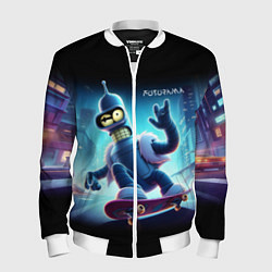 Мужской бомбер Bender is a skateboarder in neon street - ai art
