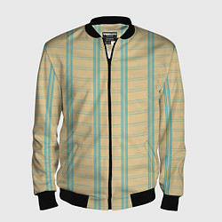 Бомбер мужской Color beige cage light blue stripes, цвет: 3D-черный