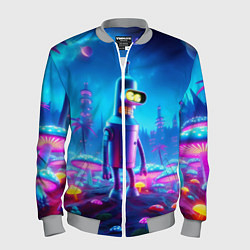 Мужской бомбер Бендер на сказочной неоновой грибной планете - ней