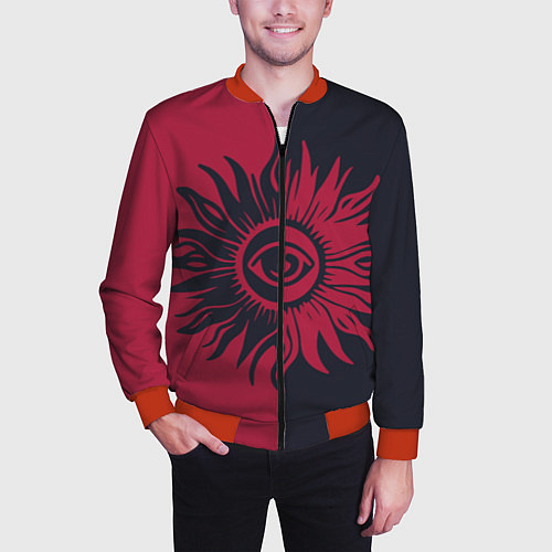 Мужской бомбер Солнце красно-синее / 3D-Красный – фото 3
